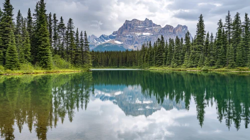 Serene Landscape of Mirror Lake and Majestic Mountains AI Image