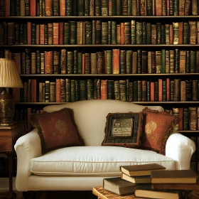 Classic Library Room with White Sofa