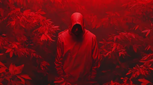 Cloaked Figure in Crimson Foliage