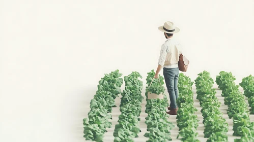 Lettuce Field Harvest with a Farmer