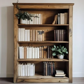 Wooden Bookshelf with Aged Book Collection