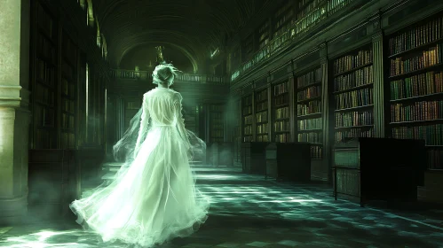 Ethereal Woman in Old Library