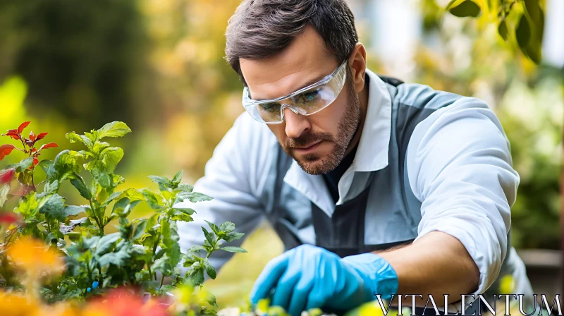 AI ART Man Gardening with Protective Gear