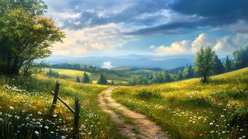 Tranquil Path Through Wildflower Meadow