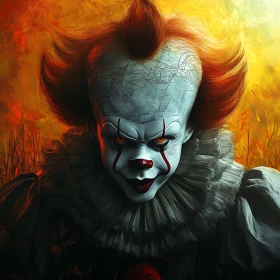 Menacing Clown with Fiery Red Hair