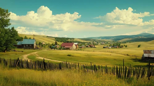 Green Fields and Farmhouses Landscape