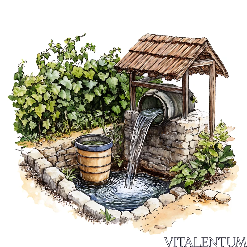 AI ART Rustic Water Well Scene with Stone Details