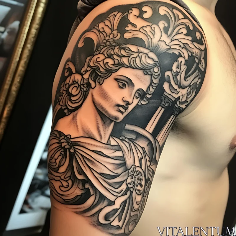 Classical Statue Tattoo with Decorative Elements AI Image