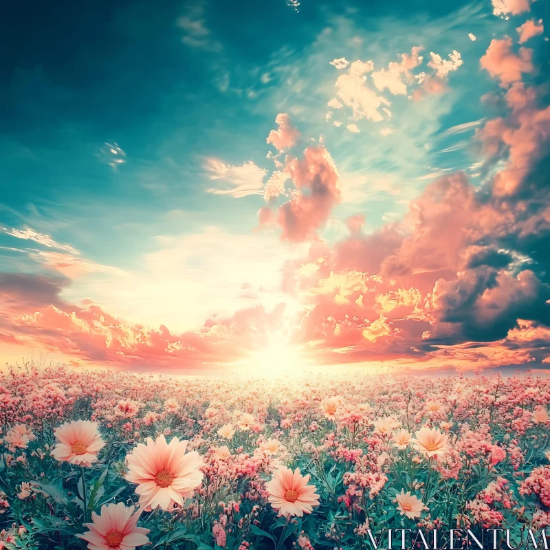 AI ART Floral Meadow at Sunset