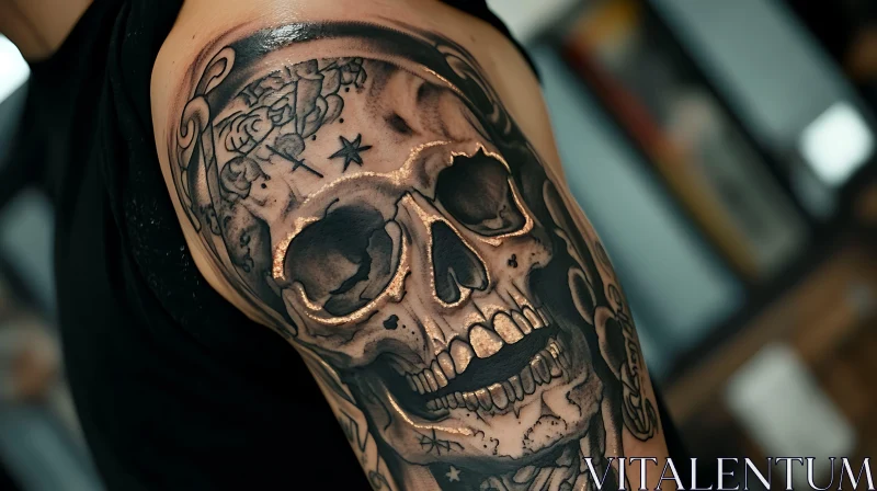 Black and Gray Skull Arm Tattoo AI Image