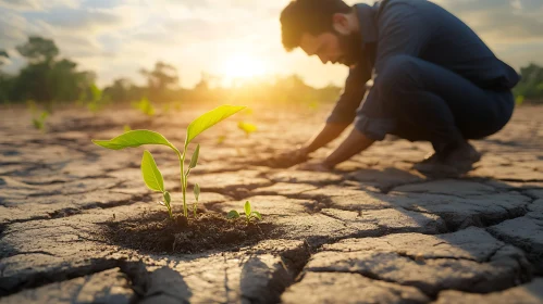 Hopeful Sprout on Cracked Earth