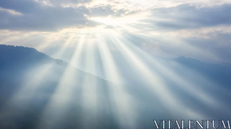 AI ART Sun Beams Over Mountain Landscape