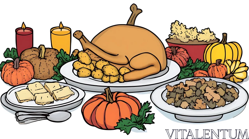 Festive Thanksgiving Holiday Meal AI Image