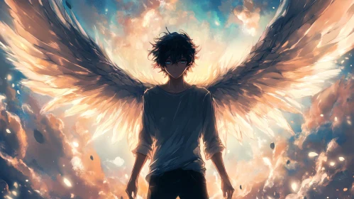 Celestial Anime Character with Angel Wings