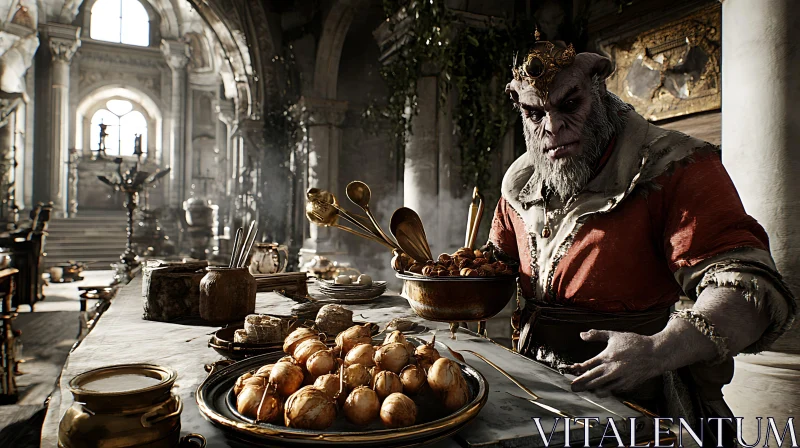 Minotaur Chef in a Fantasy Kitchen AI Image