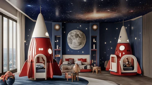 Rocket Ship Themed Children's Room