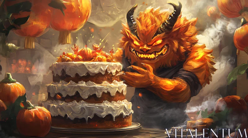 Festive Monster Baking a Cake AI Image