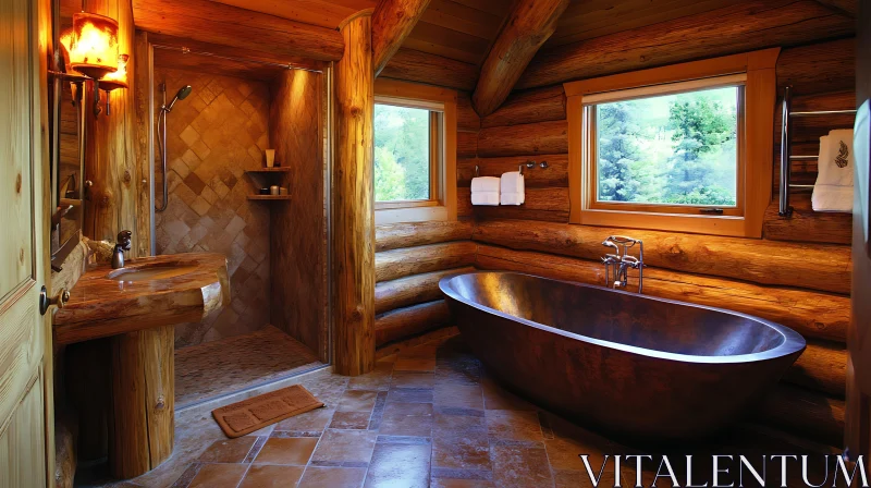 Log Cabin Style Bathroom Interior AI Image