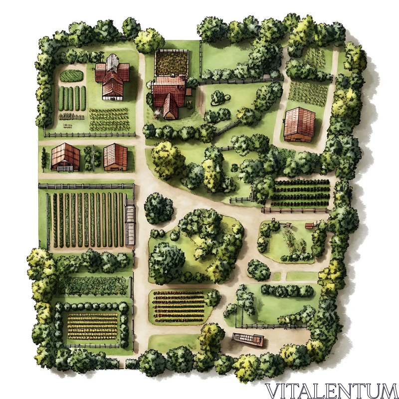 Aerial View of a Picturesque Farm AI Image