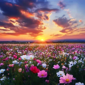 Cosmos Flowers at Sunset