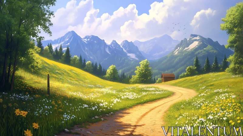 AI ART Scenic Mountain Vista with Flower Meadow