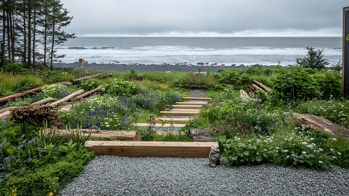 Seaside Garden Path with Wooden Steps