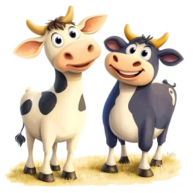 Two Cheerful Cows Cartoon Illustration