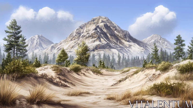 Peaceful Mountain View with Sandy Path AI Image