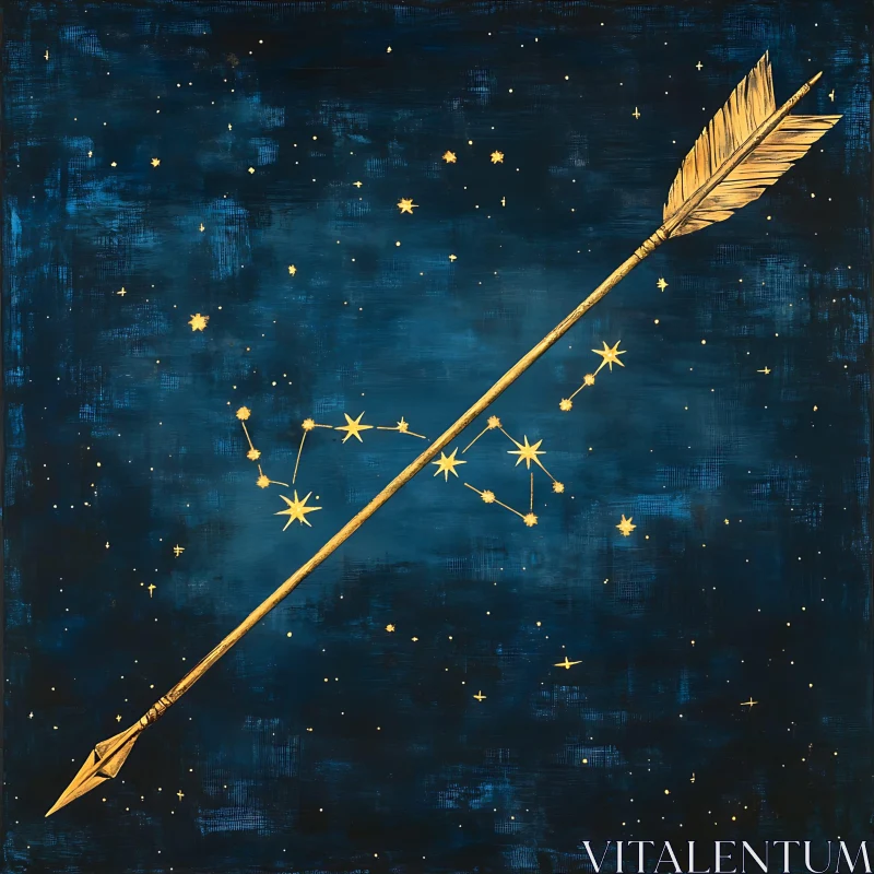 AI ART Golden Arrow Through the Starry Night