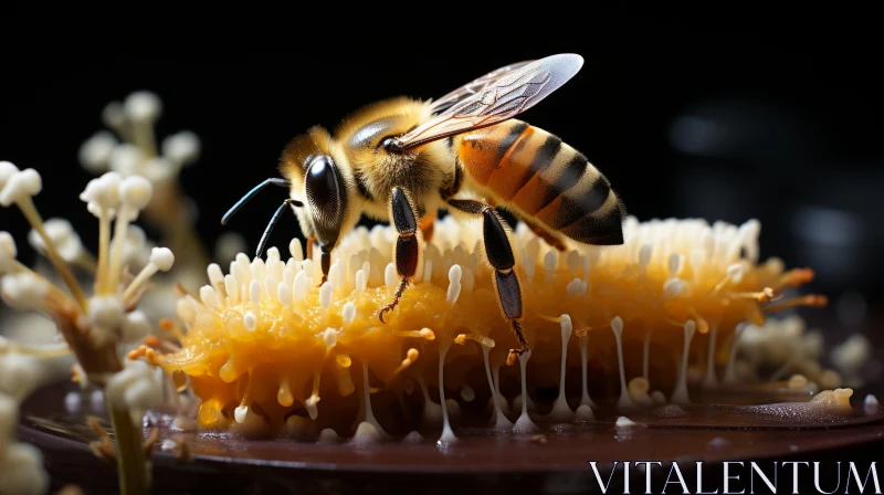 Bee Pollinating Flower: An Artistic Blend of Nature and Cheese AI Image