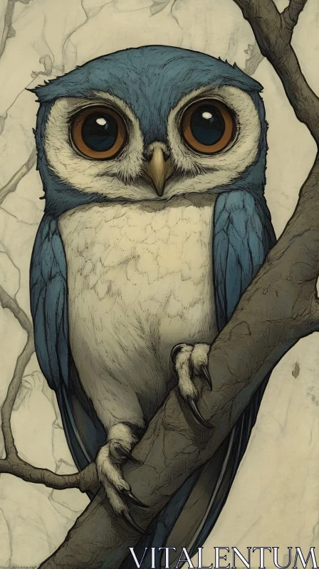 Blue Owl on Branch AI Image