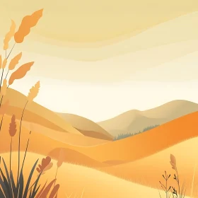 Serene Golden Hills Minimalist Landscape