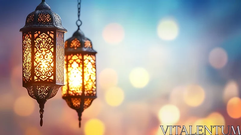 Ornate Lanterns with Bokeh Background AI Image