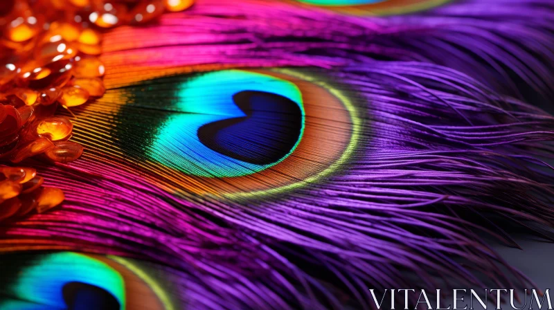 Colorful Peacock Feathers and Jewels in Low Depth of Field AI Image