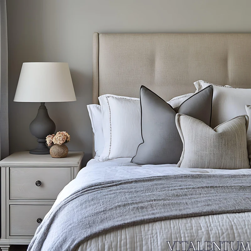 Neutral Bedroom Design with Cozy Bedding AI Image