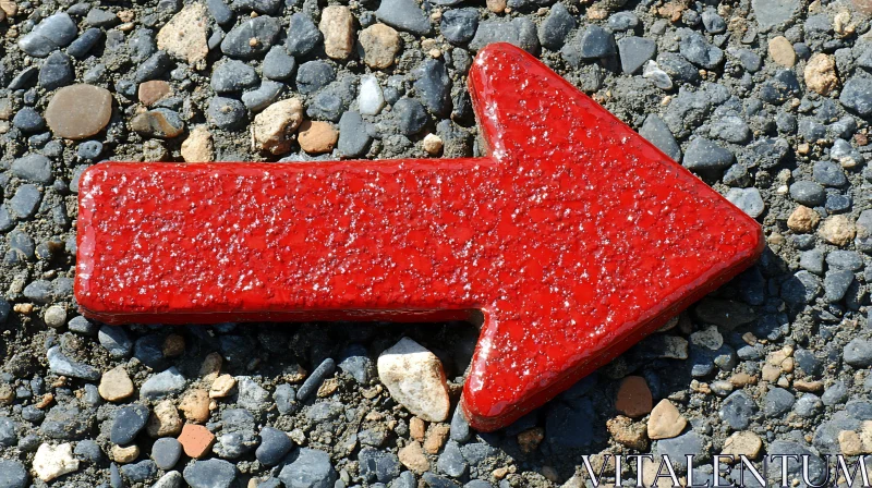 Textured Red Arrow on Gravel Asphalt AI Image