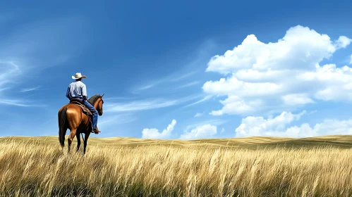 Lone Rider in a Prairie Landscape