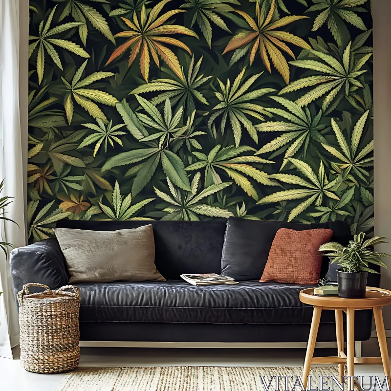 AI ART Botanical Wallpaper Living Room