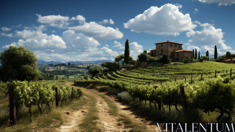 Rustic Beauty - Italian Vineyard Landscape AI Image