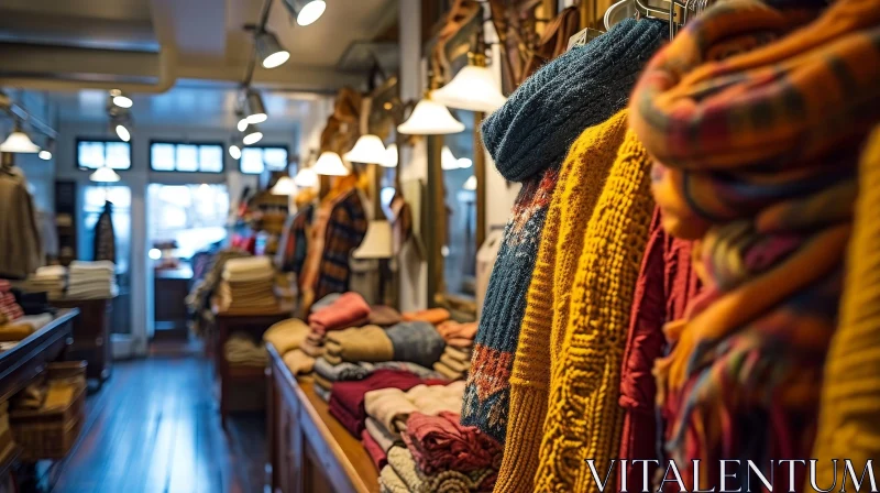 AI ART Warm and Inviting Clothing Store with Sweaters and Scarves