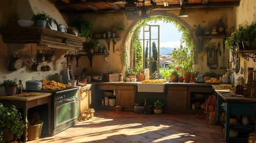 Sun-Drenched Rustic Kitchen Interior