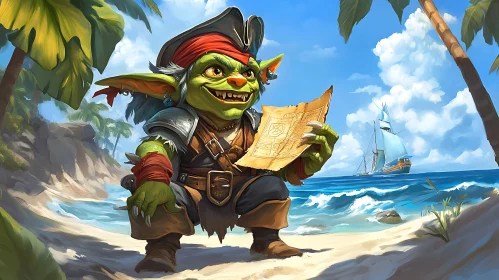 Fantasy Goblin Pirate with Treasure Map