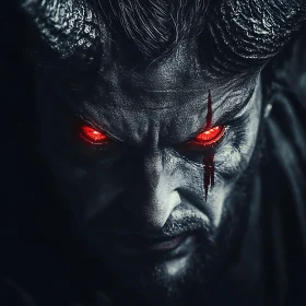 Portrait of a Horned Demon with Red Eyes