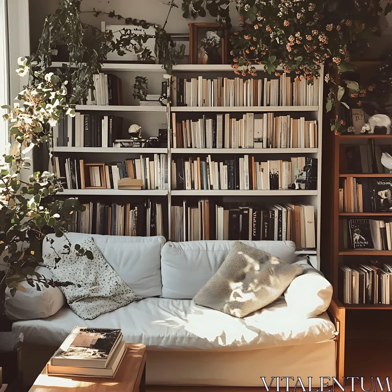 AI ART Cozy Reading Room with Books and Plants