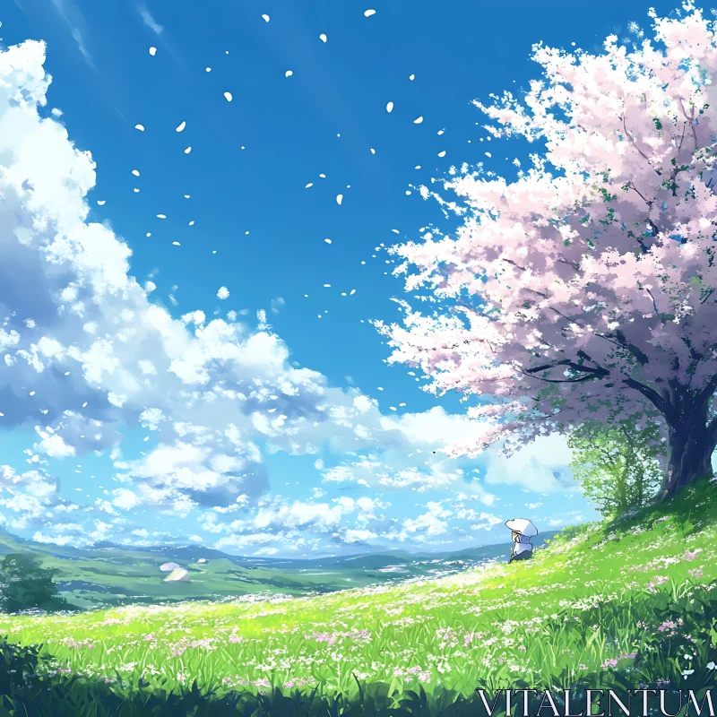 Blossom Tree Anime Field AI Image