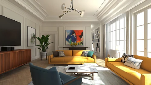Modern Living Room with Yellow Sofas
