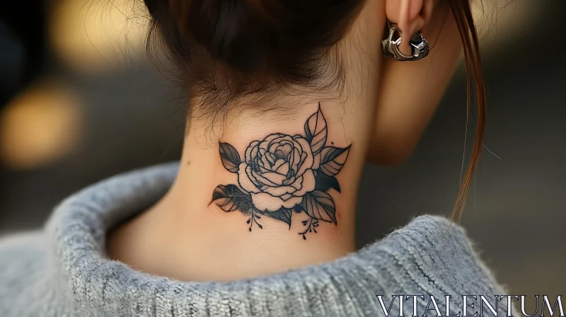 Detailed Rose Neck Tattoo AI Image