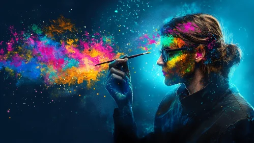 Person Painting with Vivid Colors