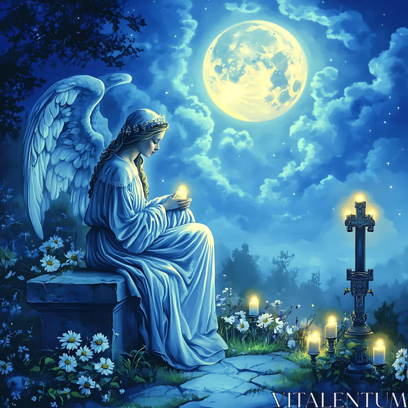 AI ART Moonlit Angel with Glowing Candle