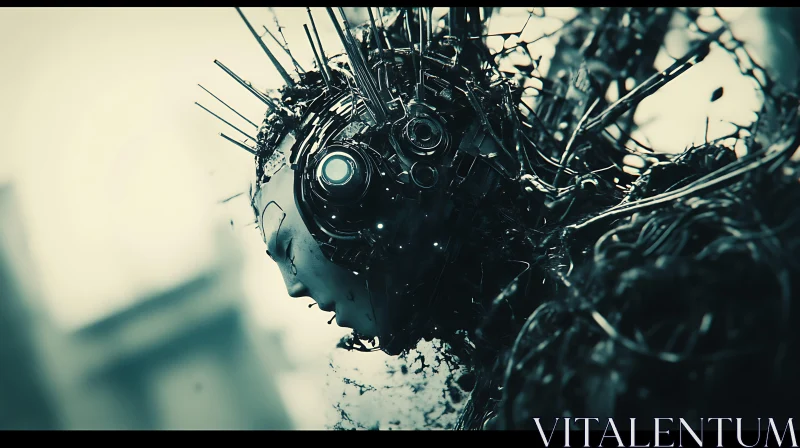 Futuristic Cyborg with Complex Metal and Wire Composition AI Image